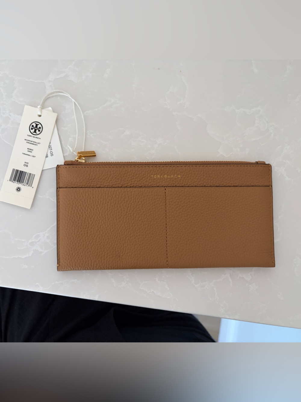 Tory Burch Camel/Tan Pebbled Leather Zip Wristlet Wallet